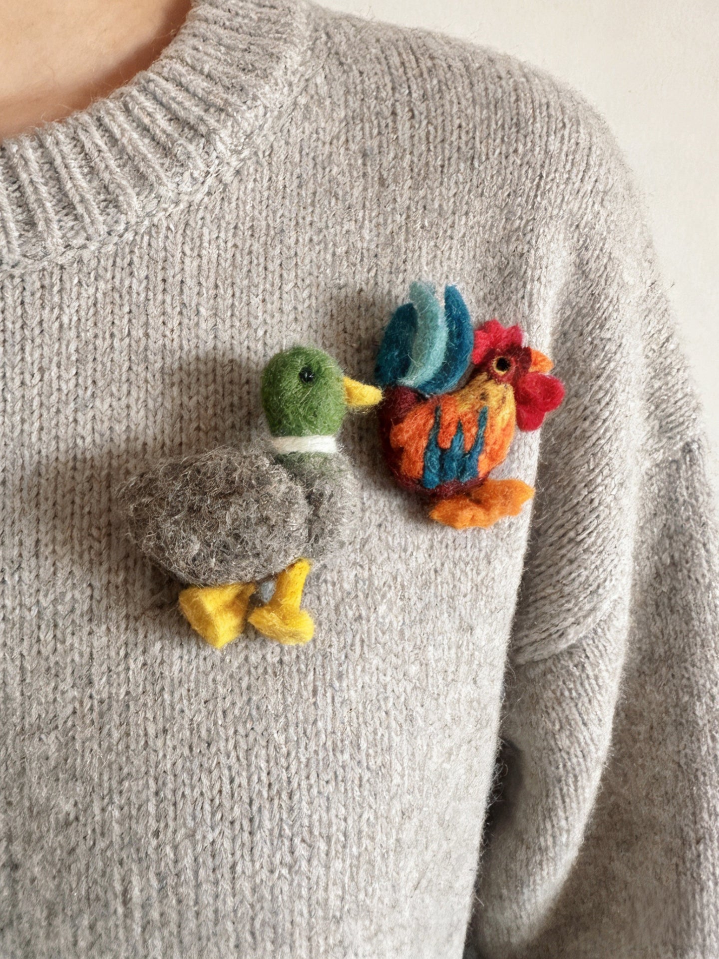 Rooster & Mallard Wool Felt Brooch
