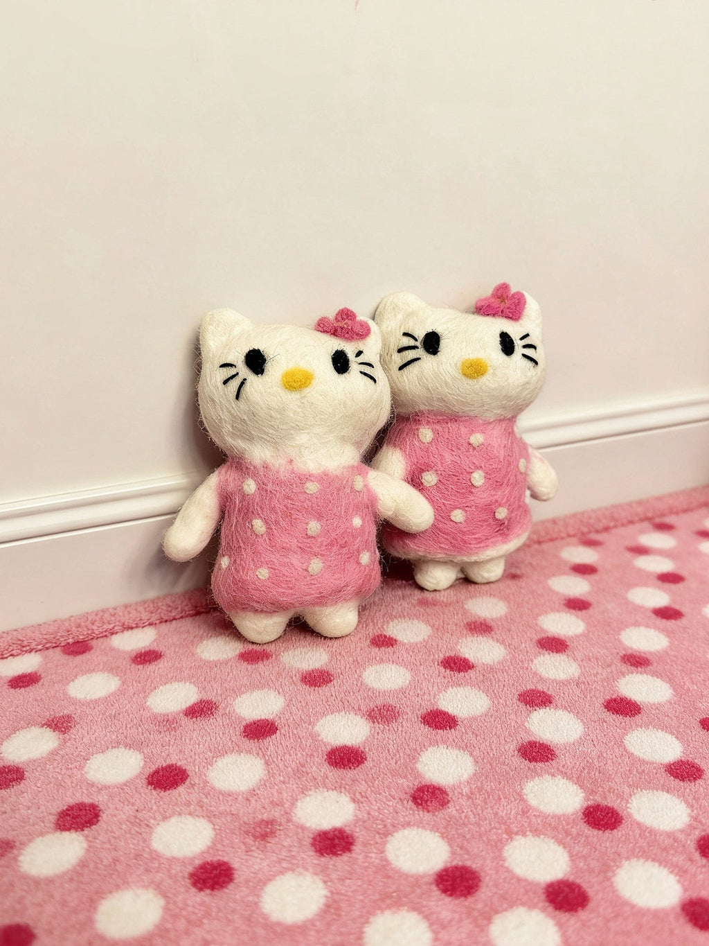 Pink Polka Dot Kitty Wool Felt Ornament