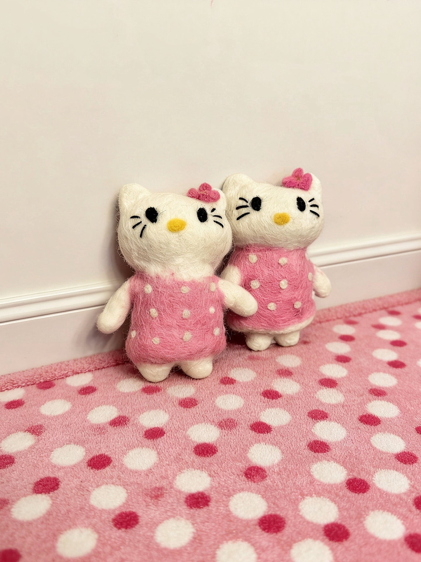 Pink Polka Dot Kitty Wool Felt Ornament