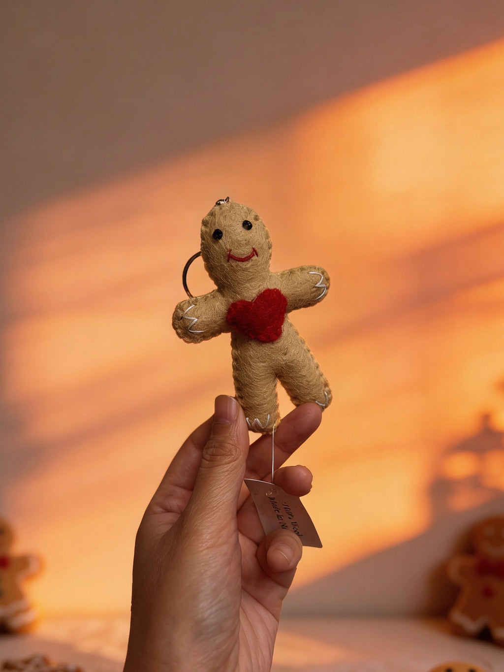 Christmas Gingerbread Man Wool Felt Keychain