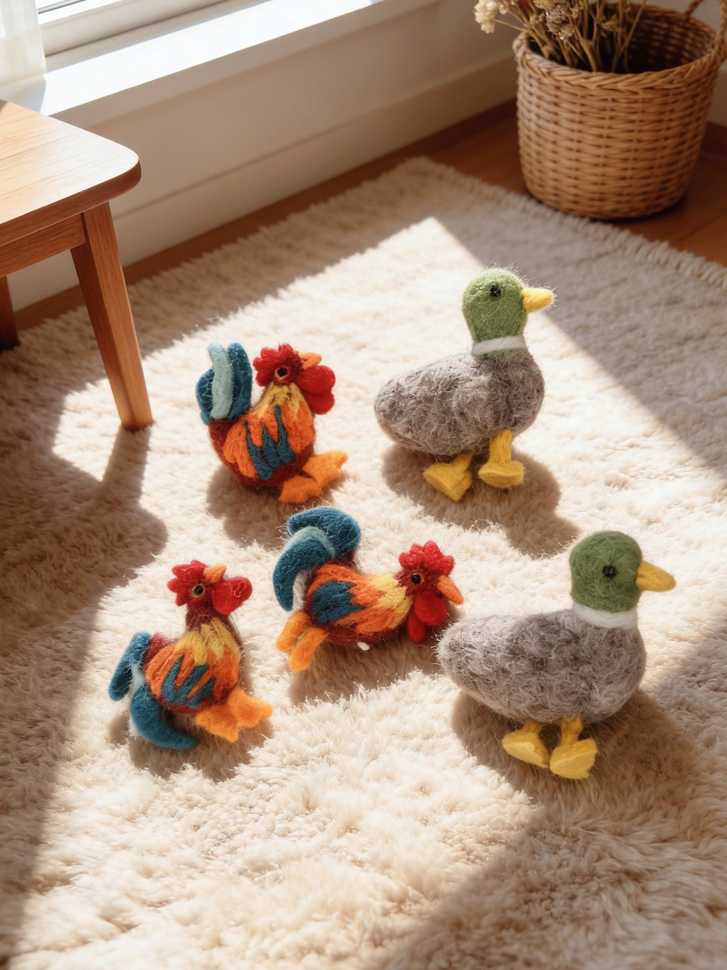 Rooster & Mallard Wool Felt Brooch