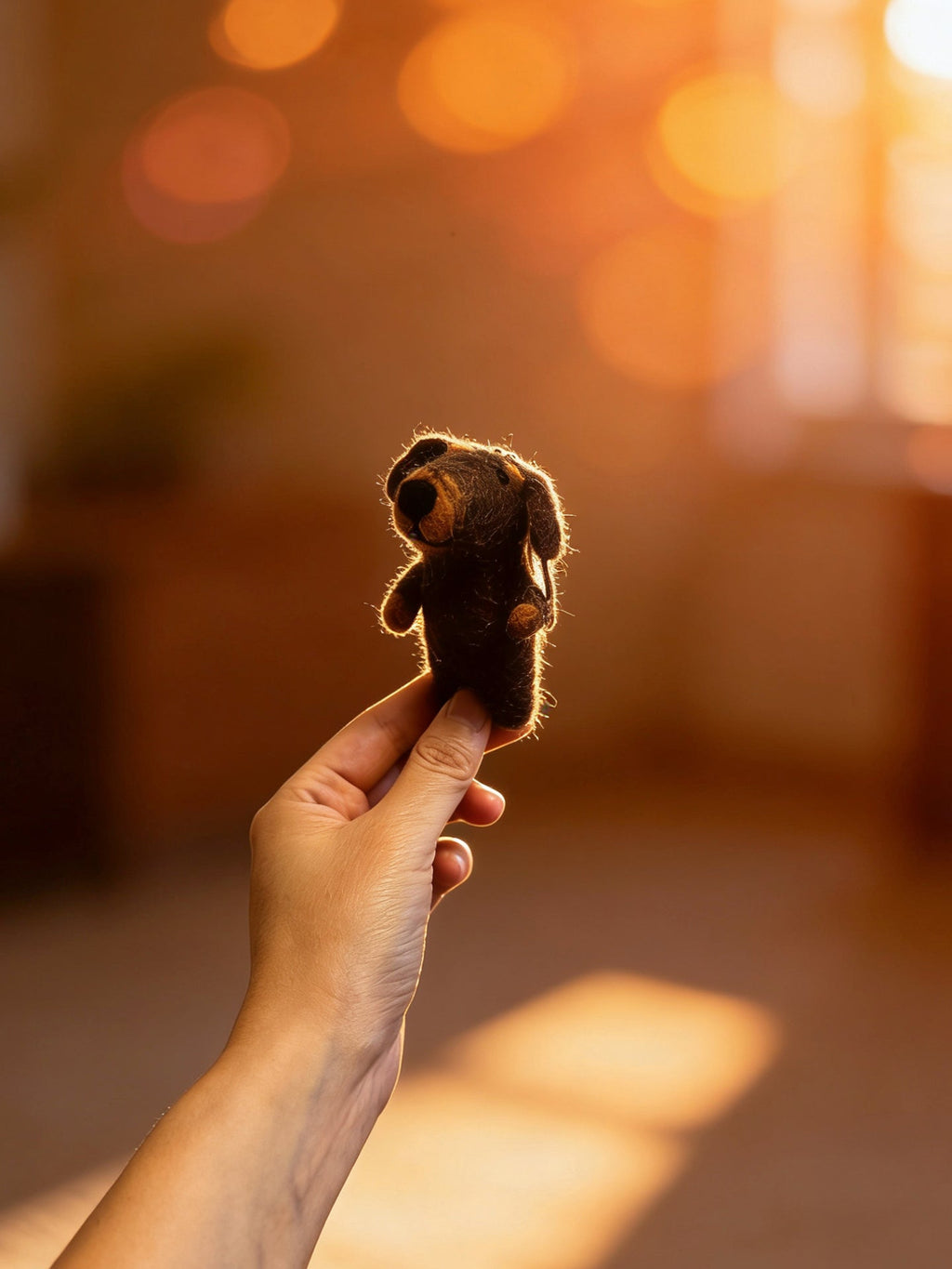Sad-Eyebrow Puppy Wool Felt Keychain