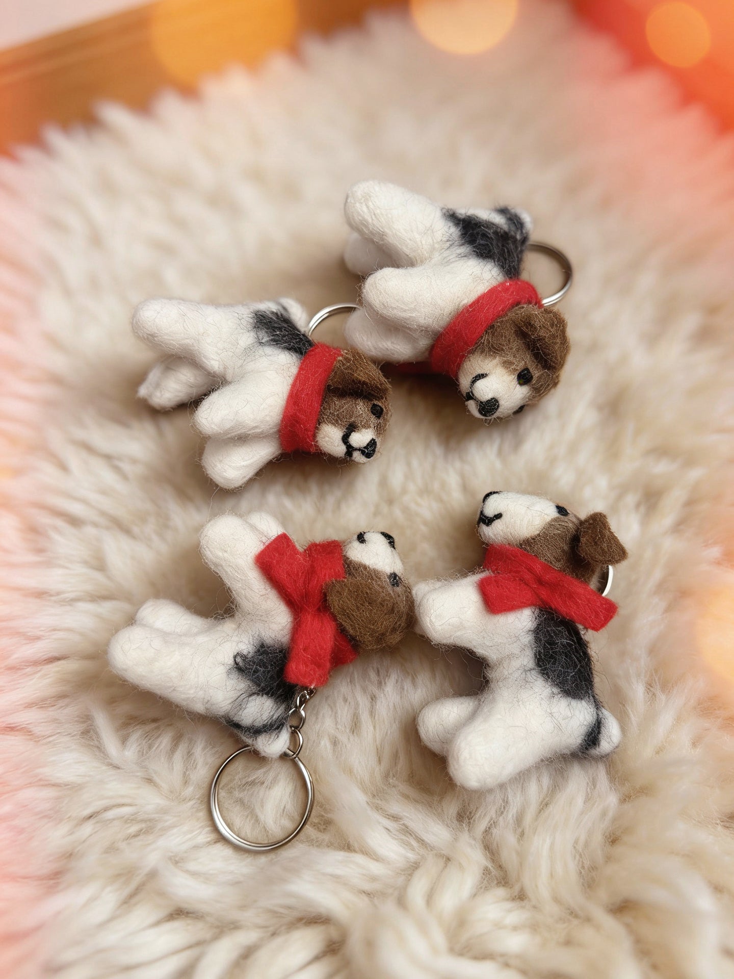 Red Scarf Mini Puppy Wool Felt Keychain