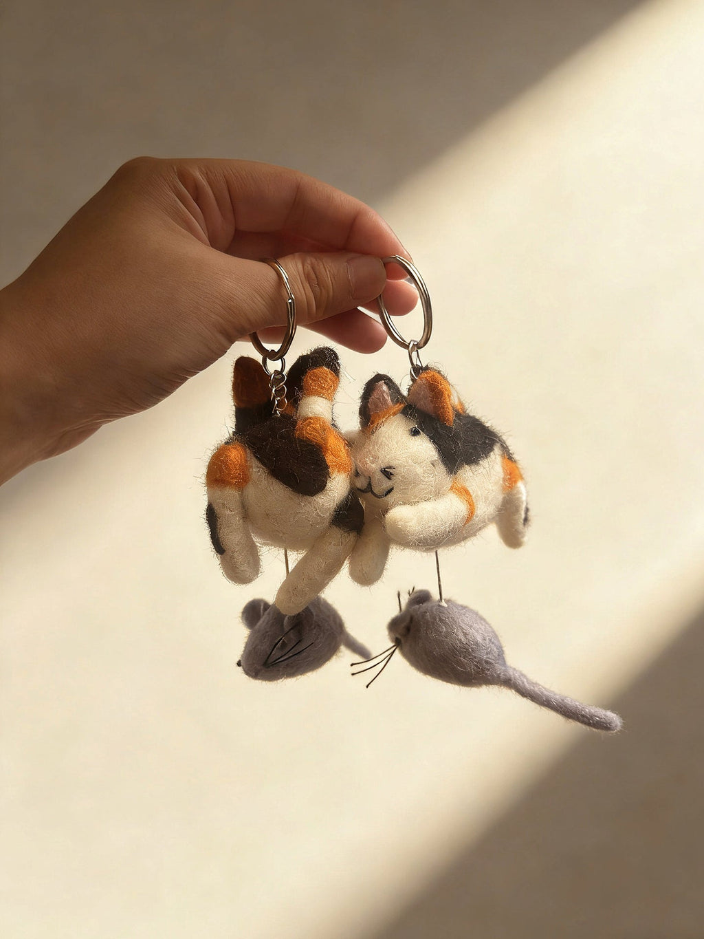 Cat Catching Mouse Wool Felt Keychain