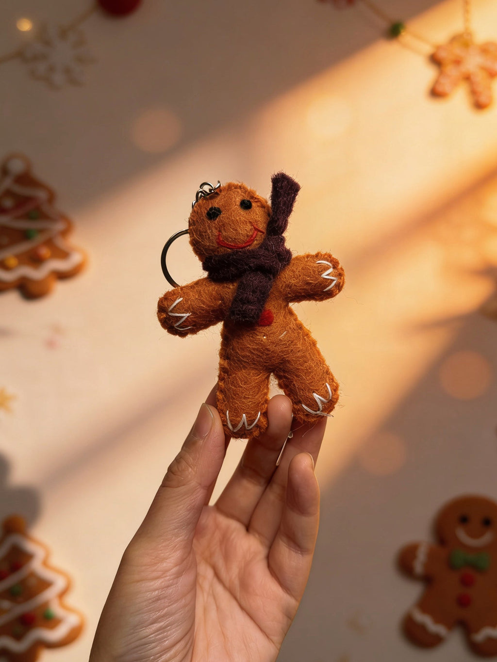 Christmas Gingerbread Man Wool Felt Keychain