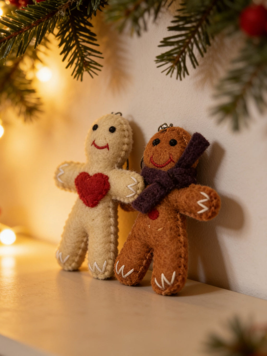 Christmas Gingerbread Man Wool Felt Keychain