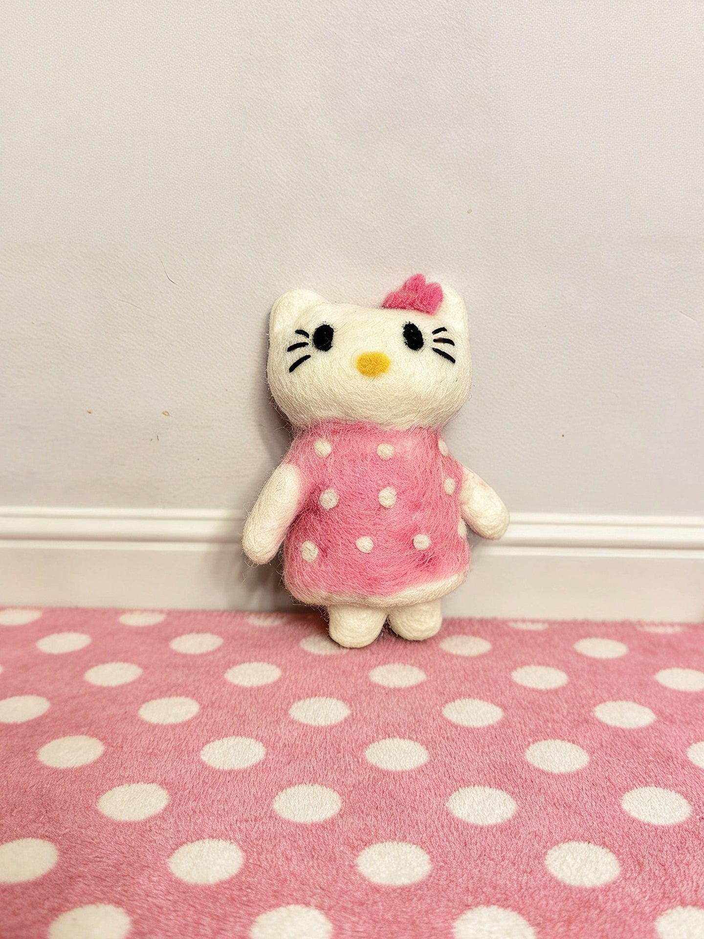 Pink Polka Dot Kitty Wool Felt Ornament