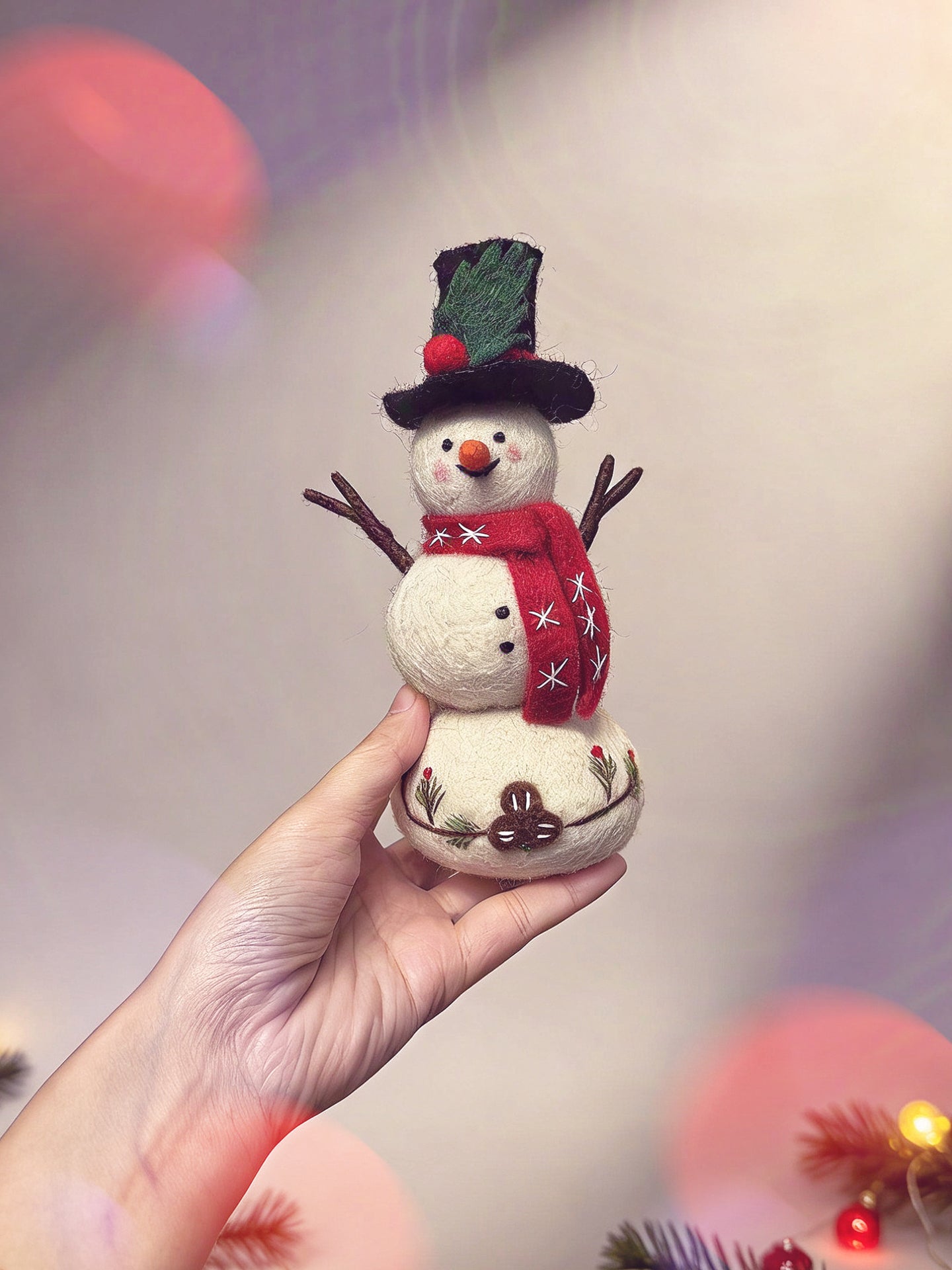 Cute Snowman Wool Felt Ornament