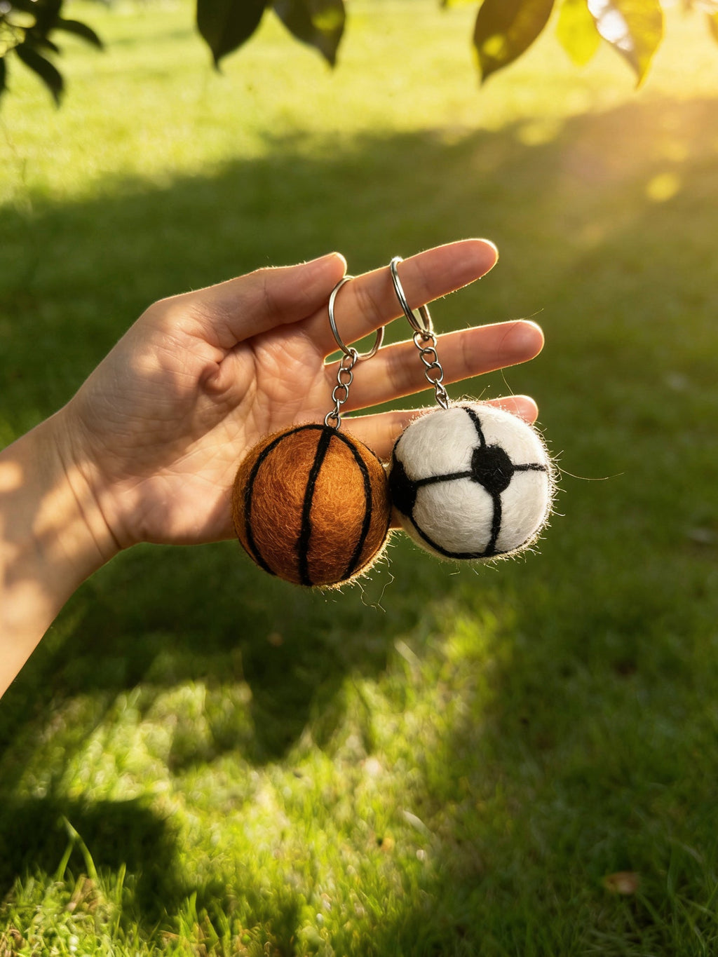 Basketball & Football Wool Felt Keychain
