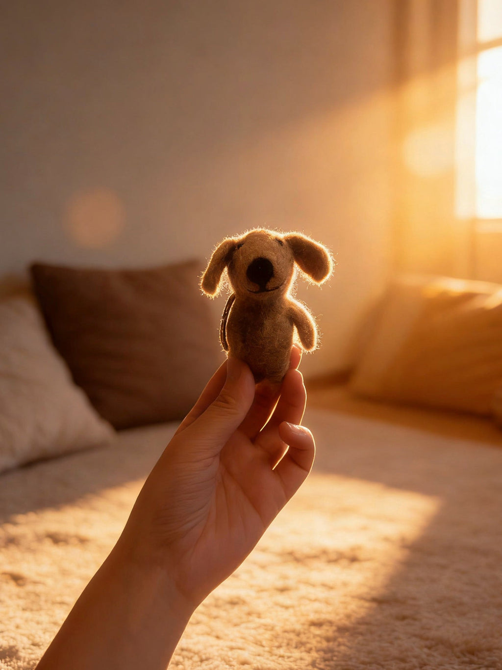Sad-Eyebrow Puppy Wool Felt Keychain