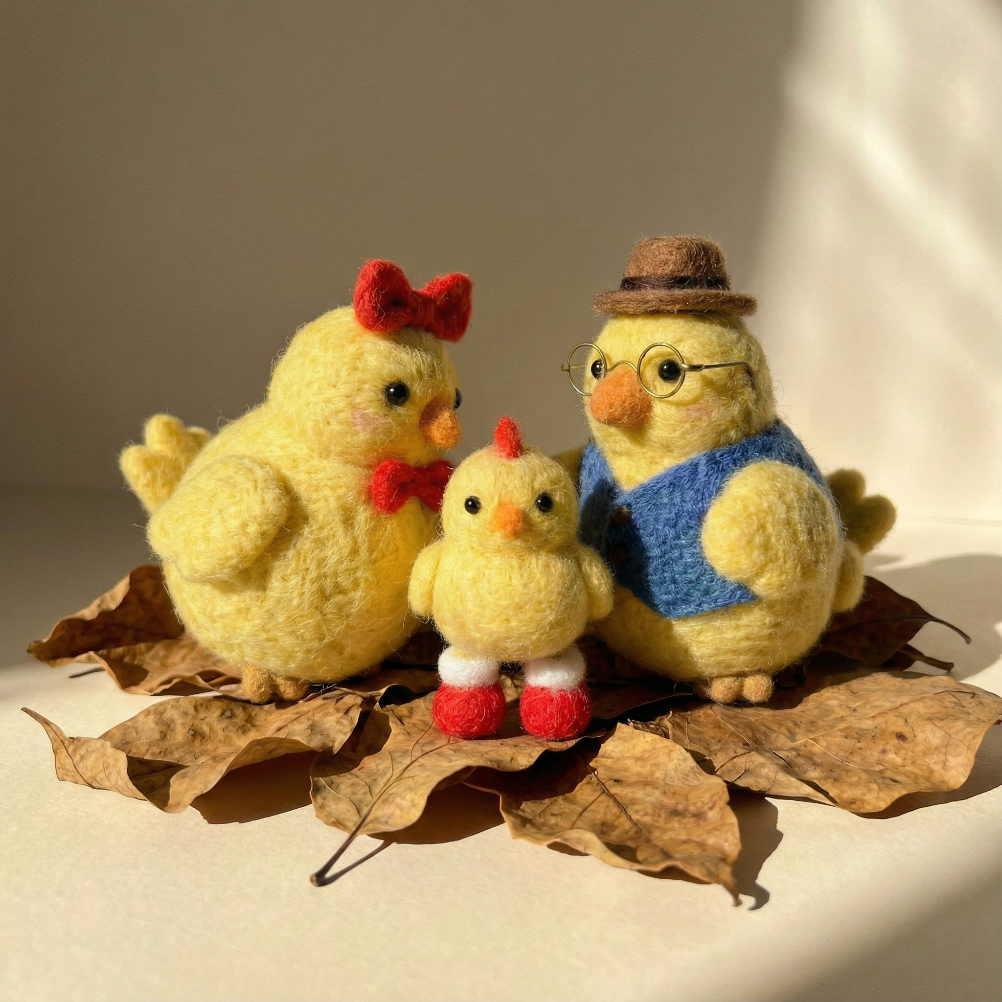 Finished Product: Complete Chicken Family Needle Felted Set - Handmade Mama, Gentleman & Baby Chick