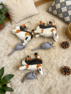 Cat Catching Mouse Wool Felt Keychain