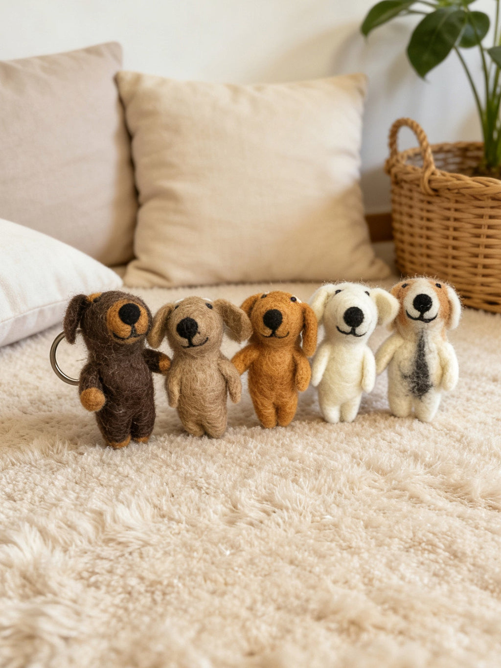 Sad-Eyebrow Puppy Wool Felt Keychain