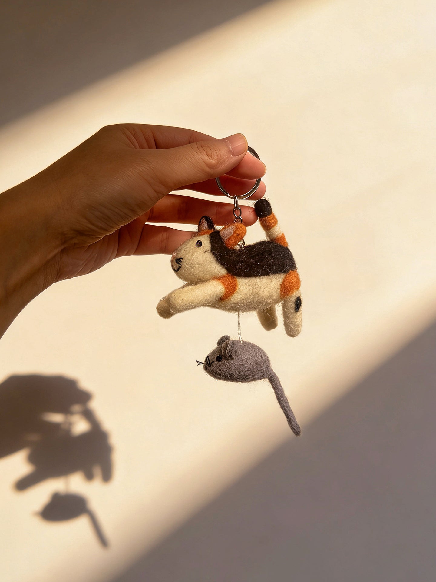 Cat Catching Mouse Wool Felt Keychain