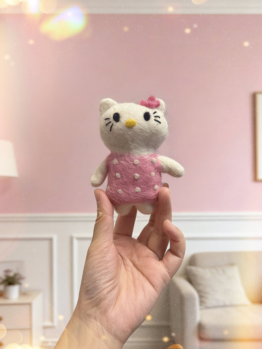 Pink Polka Dot Kitty Wool Felt Ornament