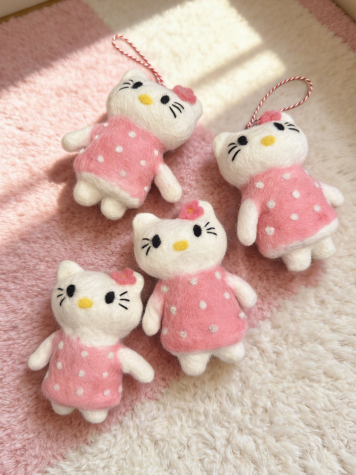 Pink Polka Dot Kitty Wool Felt Ornament