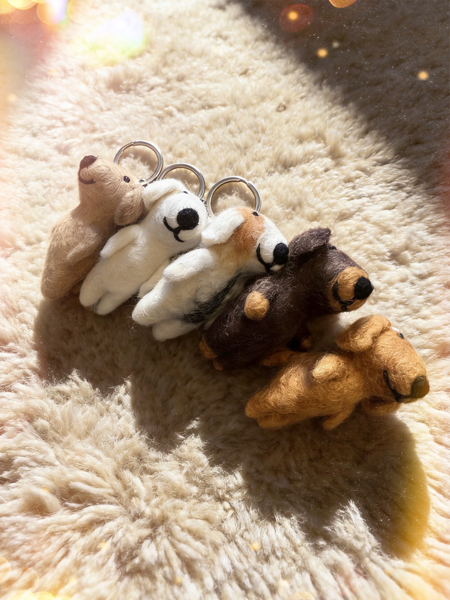 Sad-Eyebrow Puppy Wool Felt Keychain